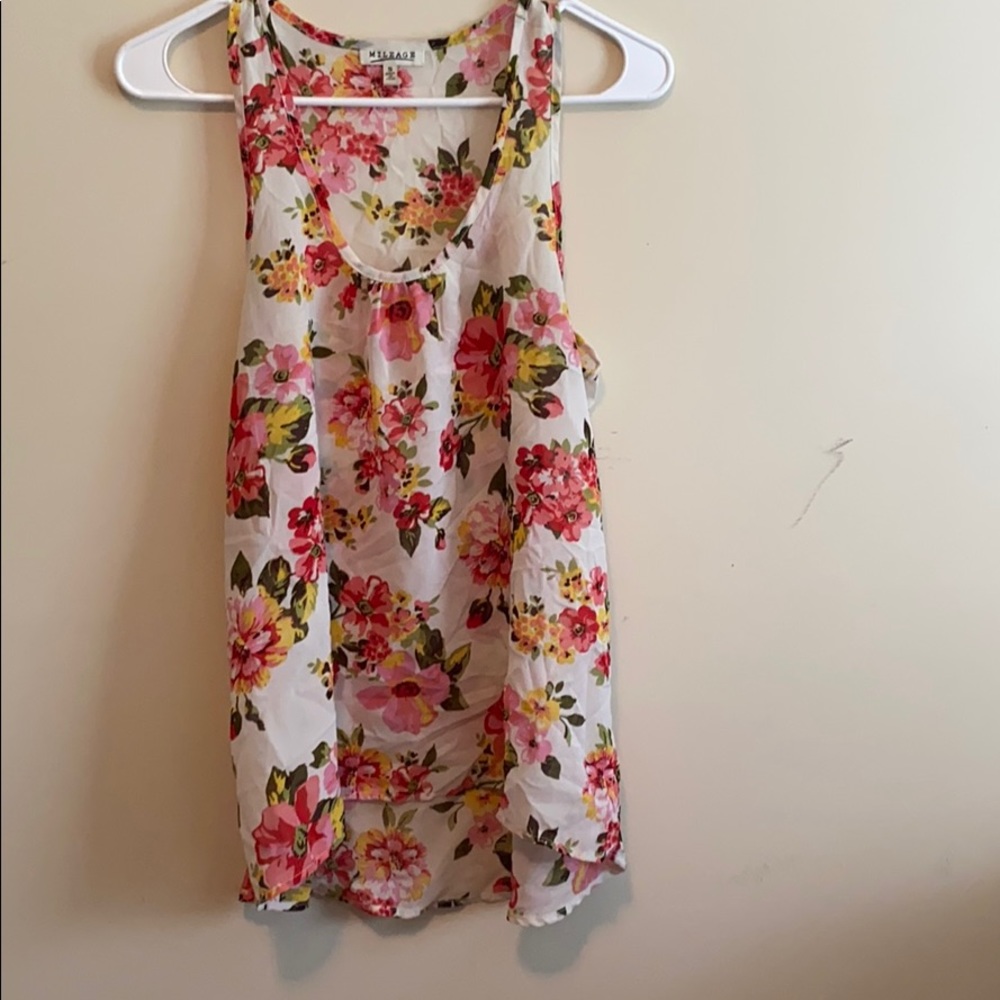 White flowery colorful sheer shirt